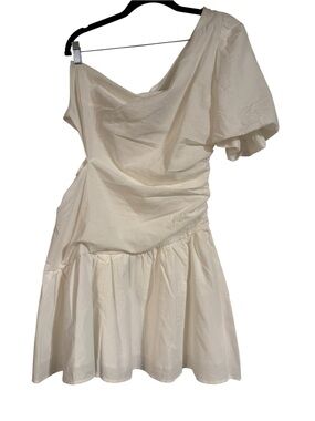 HYFVE One-Shoulder Ruffle Hem Dress in White